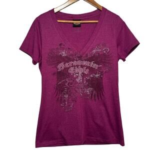 Harley Davidson Screamin Eagle Purple V-Neck Short Sleeve Shirt
